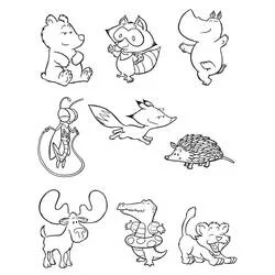 Coloriage Bébés Animaux amusants en groupe