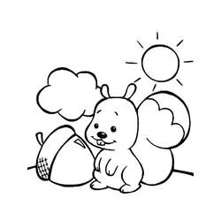 Coloriage Bébé écureuil près d'un gros gland