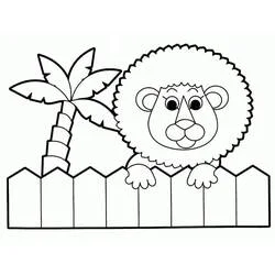 Coloriage Bébé lion regardant par-dessus une clôture