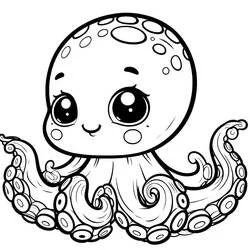 Coloriage Bébé poulpe aux grands yeux et tentacules enroulées