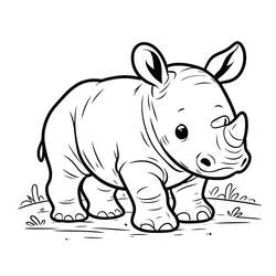 Coloriage Bébé rhinocéros debout sur l'herbe