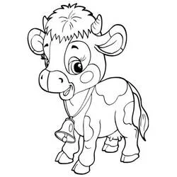 Coloriage Bébé vache mignon avec une cloche