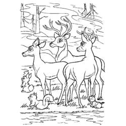 Coloriage Biche entourée d'un troupeau de cerfs près d'un étang