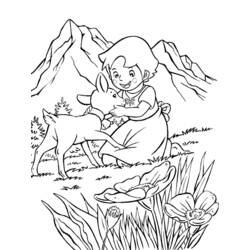 Coloriage Biche câlinée par Heidi à la montagne