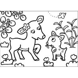 Coloriage Biche marchant avec son faon