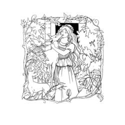 Coloriage Biche embrassée par une princesse dans un jardin