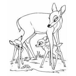 Coloriage Biche avec deux faons dans la clairière