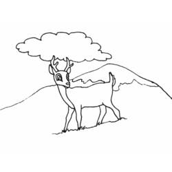Coloriage Biche debout sous un arbre près des collines