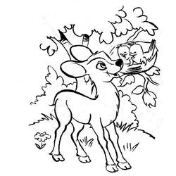 Coloriage Biche regardant des oisillons dans un nid