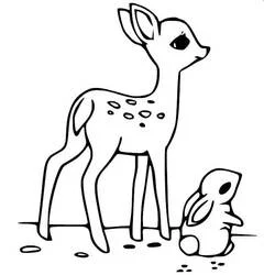 Coloriage Biche debout près d'un petit lapin