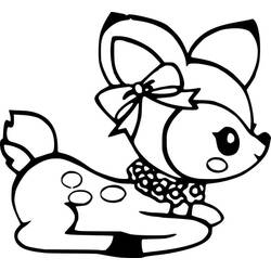 Coloriage Biche au gros nœud et collier de fleurs