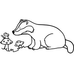 Coloriage Blaireau face à une souris sur un champignon