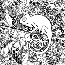 Coloriage Caméléon sur une branche fleurie