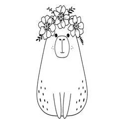 Coloriage Capybara avec une couronne de fleurs