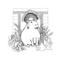Coloriage Capybara coiffé d'une parure de plumes