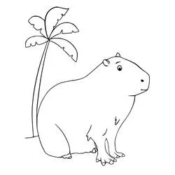 Coloriage Capybara assis près d'un palmier