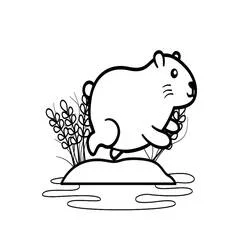 Coloriage Capybara courant près des roseaux
