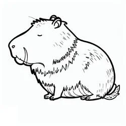 Coloriage Capybara debout avec un brin d'herbe dans la bouche