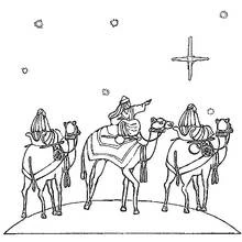 Coloriage Chameau porté par un roi mage sous l'étoile