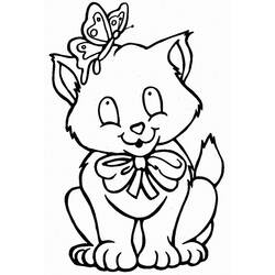Coloriage Chaton avec un papillon et un nœud