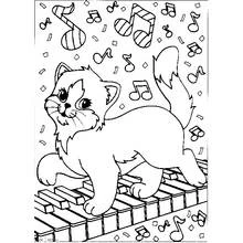 Coloriage Chaton marchant sur un clavier de piano