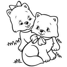 Coloriage Chaton en duo assis dans l'herbe