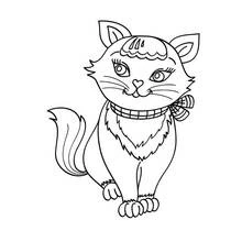 Coloriage Chaton assis avec un collier à nœud