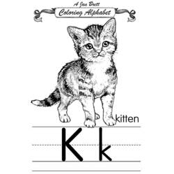 Coloriage Chaton debout près de la lettre K