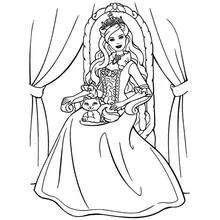 Coloriage Chaton posé sur les genoux d'une princesse sur son trône