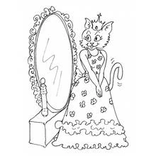 Coloriage Chaton princesse se regardant dans un miroir