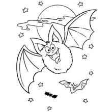 Coloriage Chauve-souris volant devant la pleine lune d'Halloween