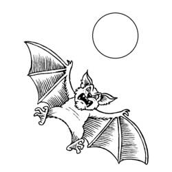 Coloriage Chauve-souris volant sous la pleine lune