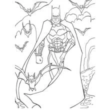 Coloriage Chauve-souris entourant Batman dans une grotte