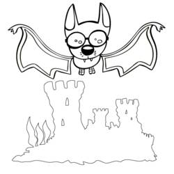Coloriage Chauve-souris à lunettes survolant un château
