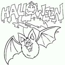 Coloriage Chauve-souris suspendue sous une banderole d'Halloween