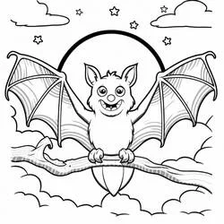 Coloriage Chauve-souris perchée sur une branche sous la lune