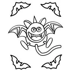 Coloriage Chauve-souris monstre entourée de petites silhouettes volantes