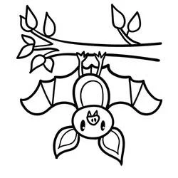 Coloriage Chauve-souris suspendue à une branche