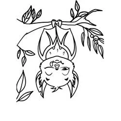 Coloriage Chauve-souris suspendue à une branche