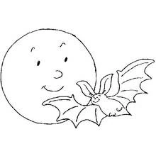 Coloriage Chauve-souris volant devant une lune souriante