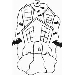 Coloriage Chauve-souris volant autour d'une maison hantée