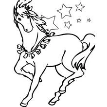 Coloriage Cheval au galop sous les étoiles avec guirlande de fleurs