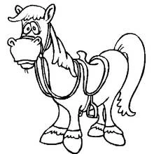 Coloriage Cheval de dessin animé avec une selle