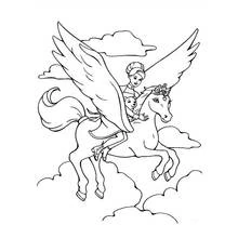 Coloriage Cheval ailé volant avec une princesse dans les nuages