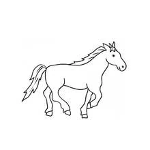 Coloriage Cheval marchant avec crinière et queue au vent
