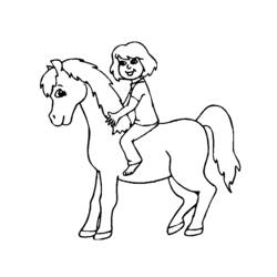 Coloriage Cheval portant une petite fille souriante
