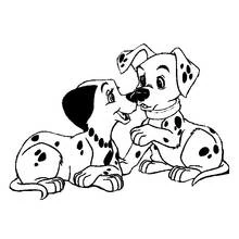 Coloriage Chien dalmatien deux chiots complices