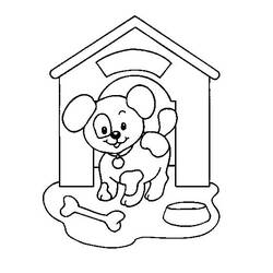 Coloriage Chien devant sa niche