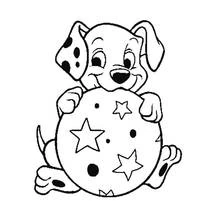 Coloriage Chien dalmatien câlinant un gros ballon