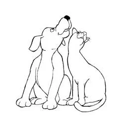 Coloriage Chien et chat assis en train de regarder en l'air